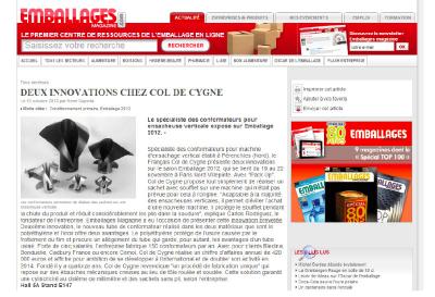 Deux innovations chez Col de Cygne- Emballages Magazine Octobre 2012.